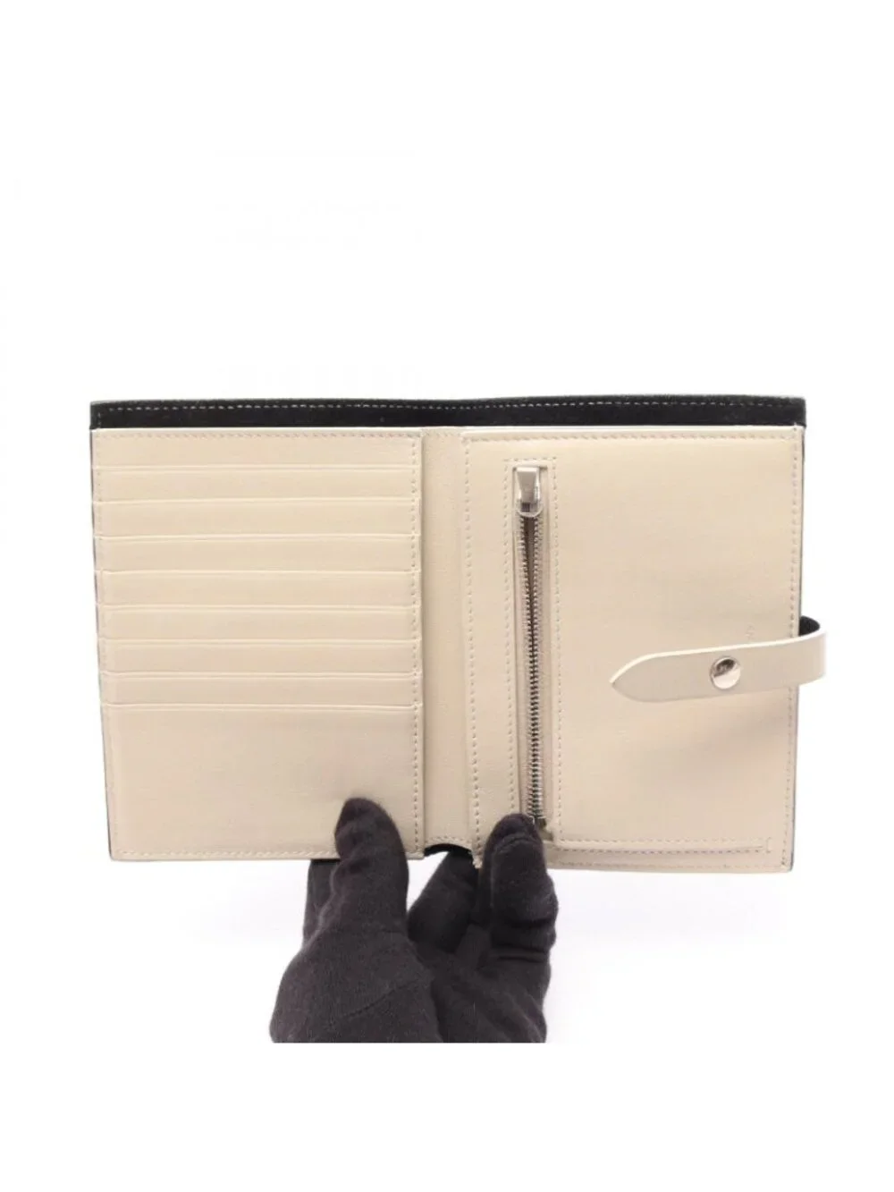 Celine Bifold Wallet Strap Multi Function Black Ivory Leather